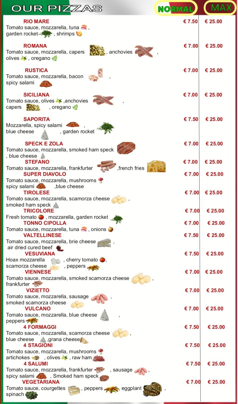 Menu di Pizzeria Tre Colori Milano 