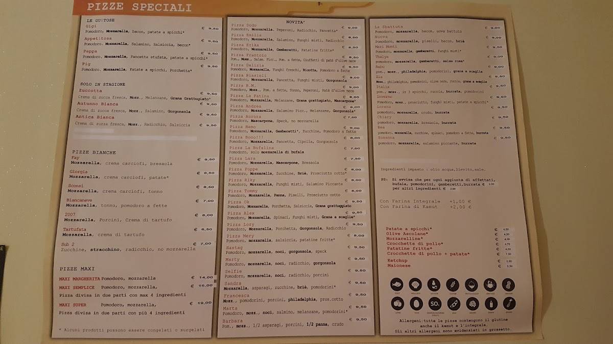 Menu di Pizzeria Tiffany Adria 