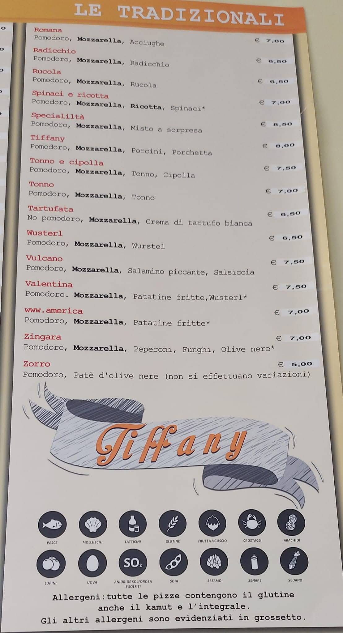 Menu di Pizzeria Tiffany Adria 