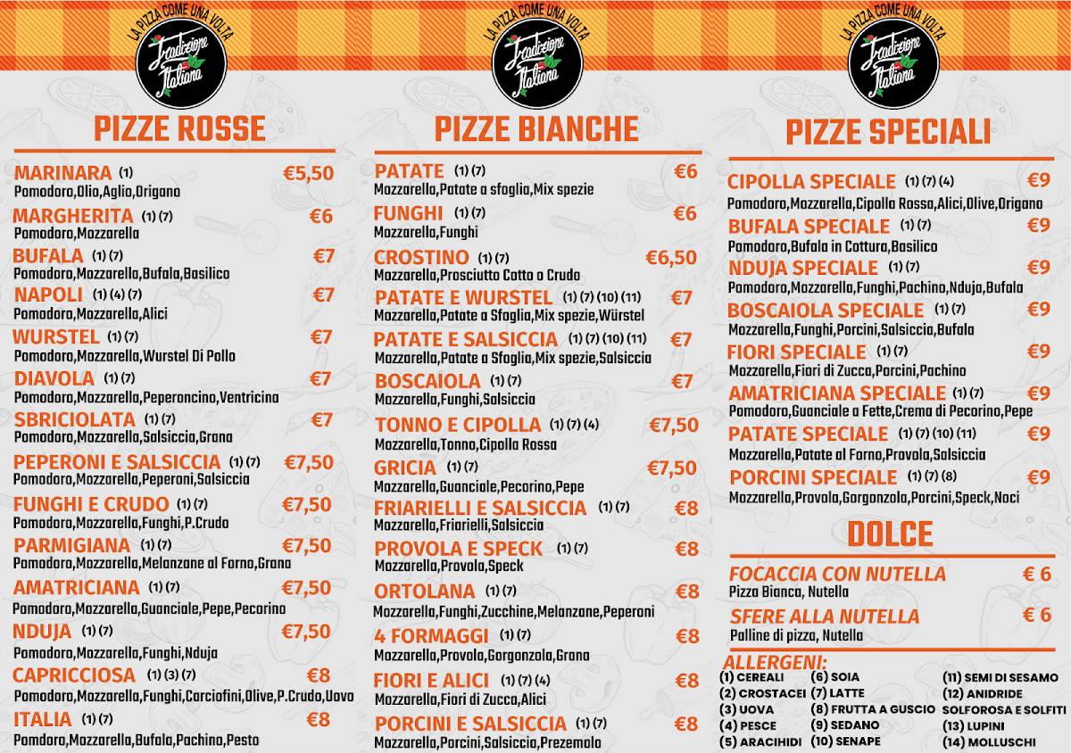 Menu di Pizzeria Tradizione Italiana 