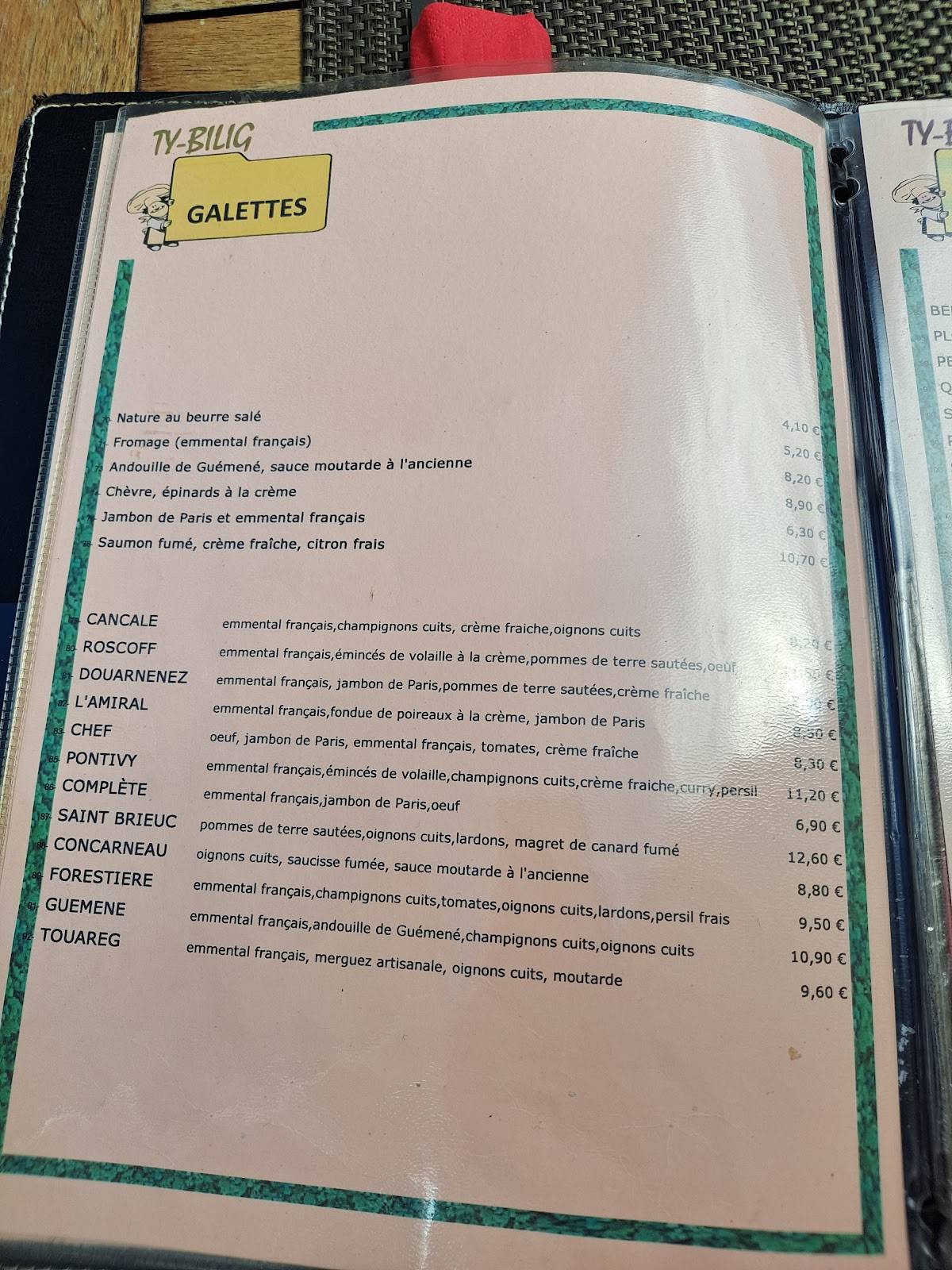 Menu de Ty Bilig