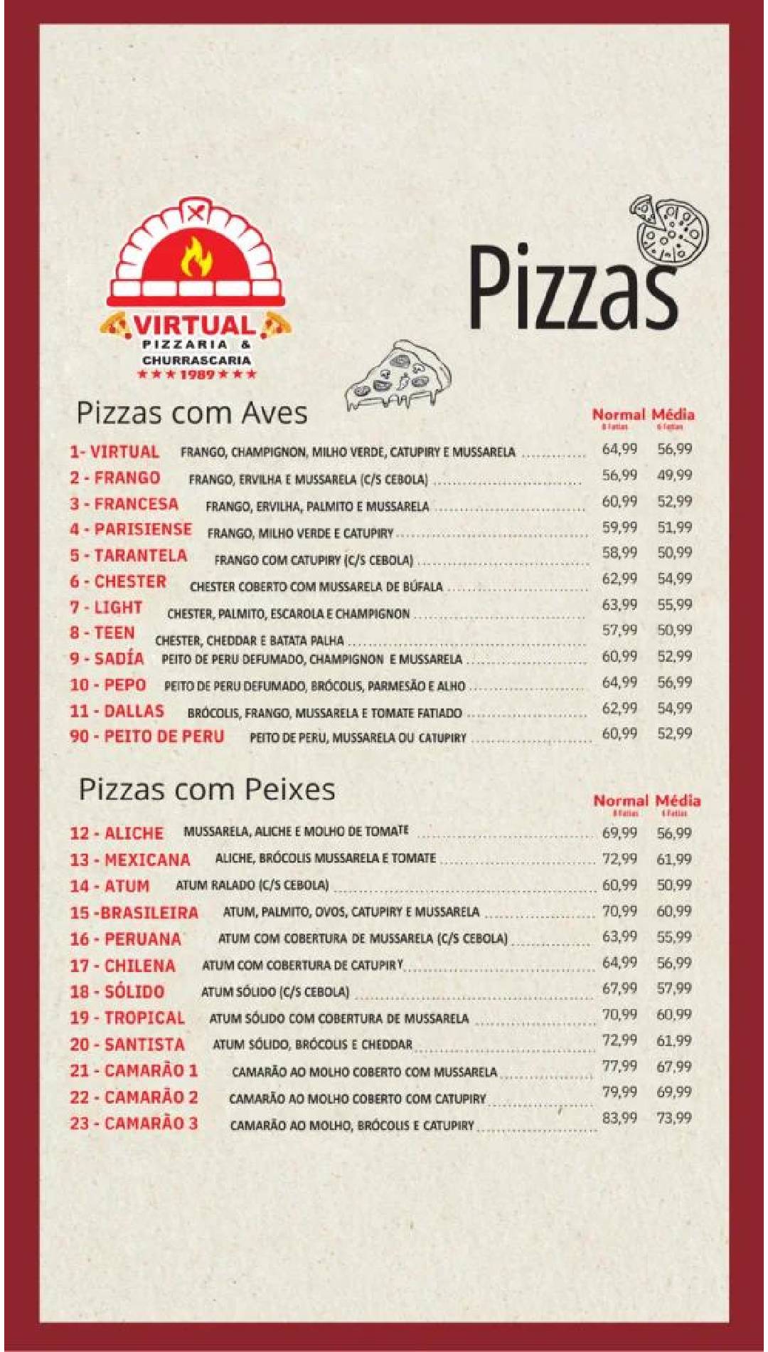 Virtual Pizzaria e Churrascaria Guarulhos cardápio