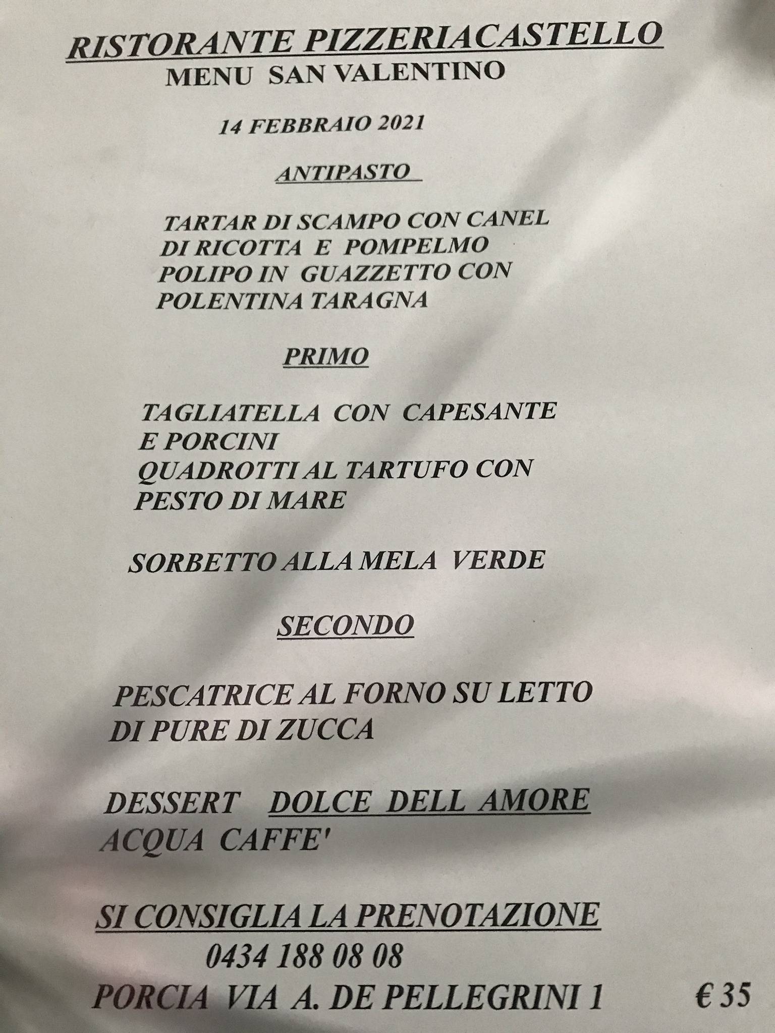 Menu de Al Castello