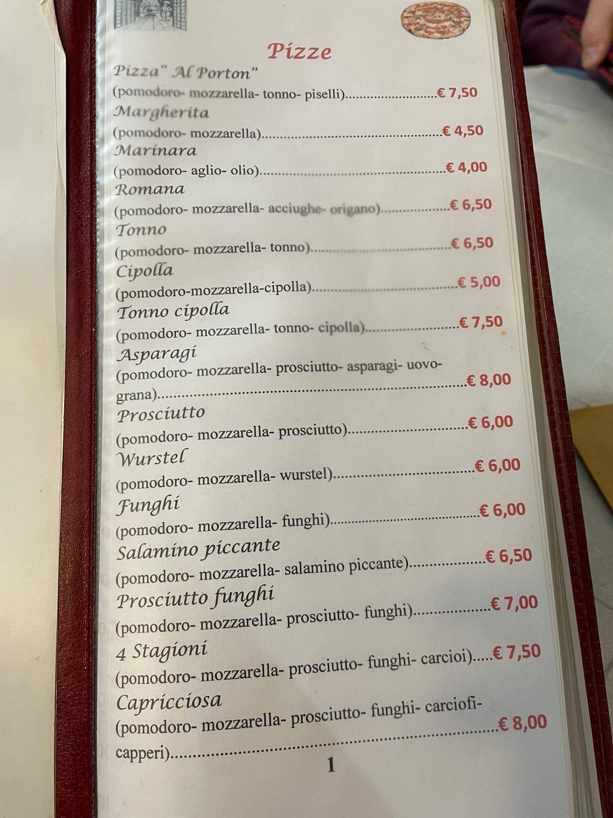 Menu di Pizzeria al Porton 