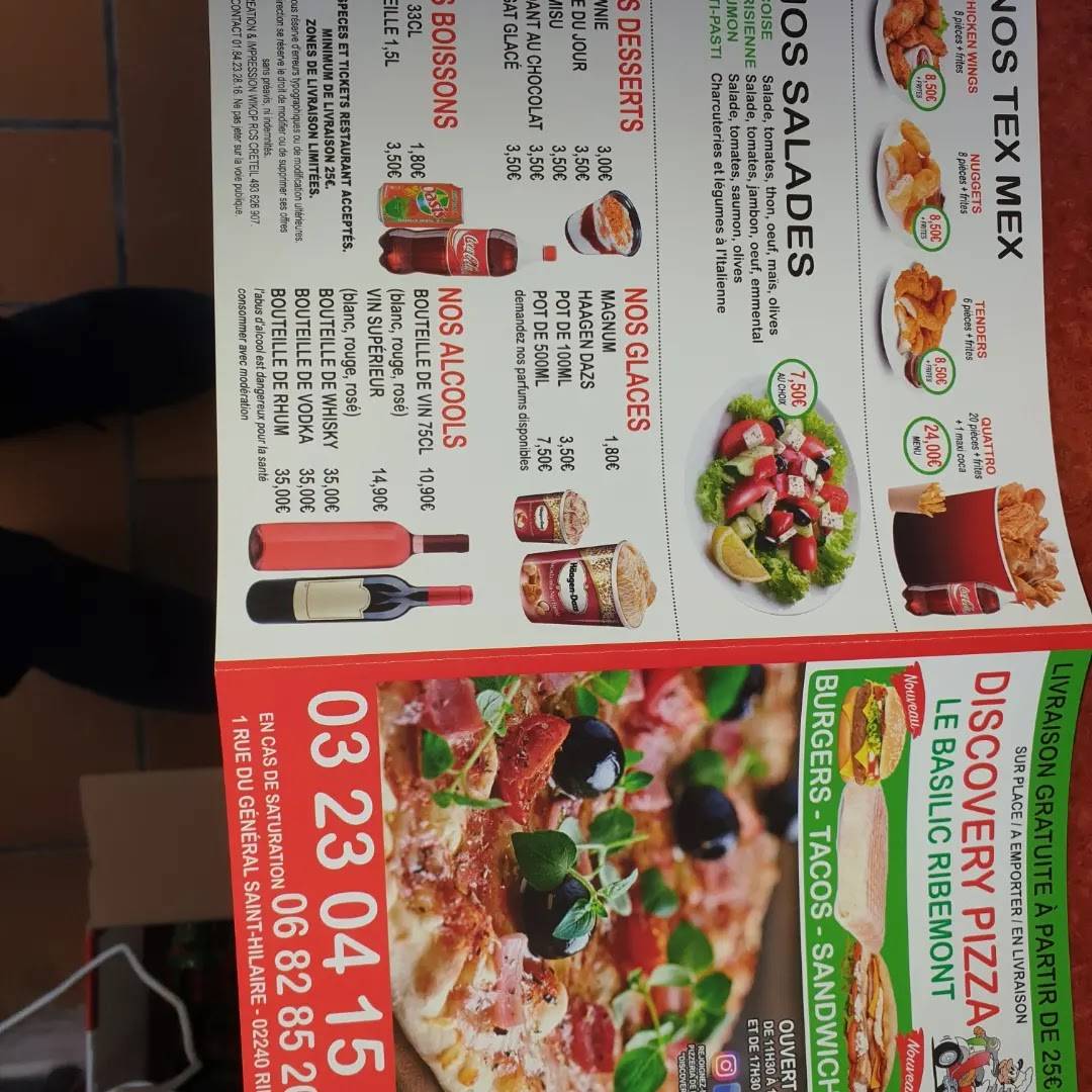 Menu de Pizzeria de Ribemont Discovery Pizza/Le Basilic