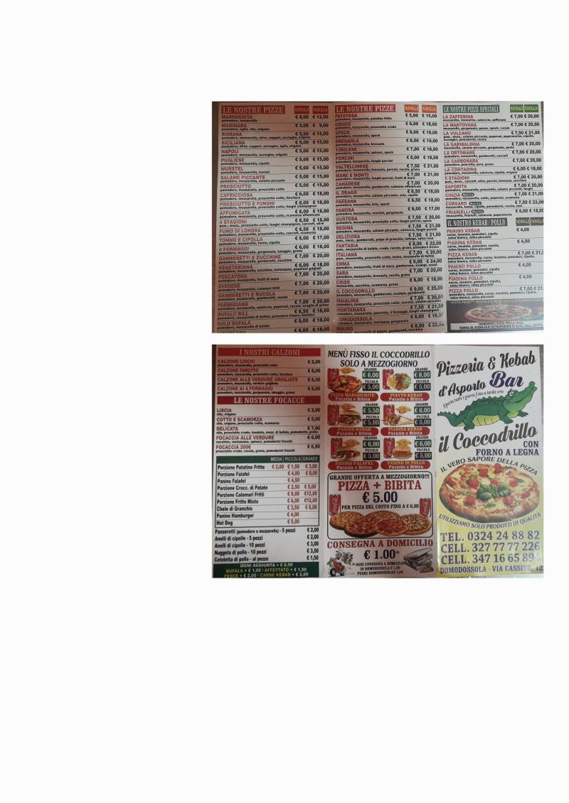 Menu di Pizzeria e Kebab Il Coccodrillo 