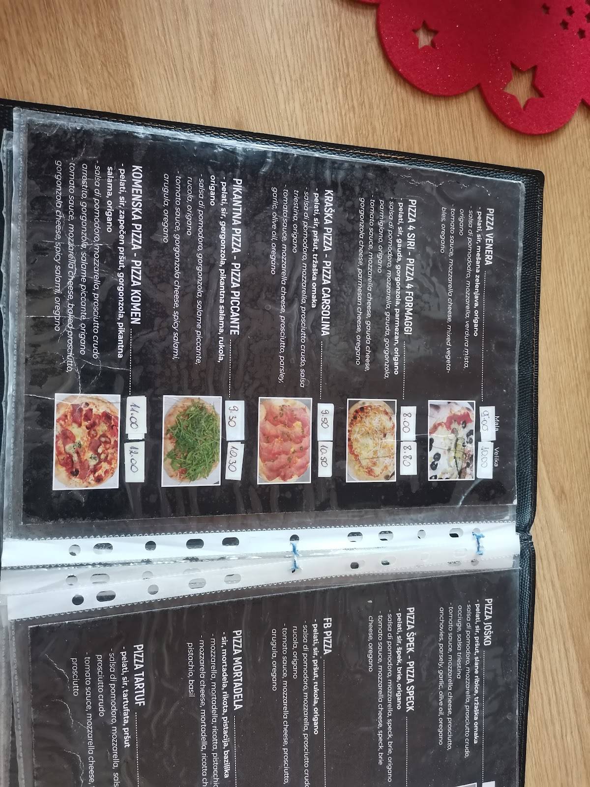 Menu di Pizzerija Na Placu 