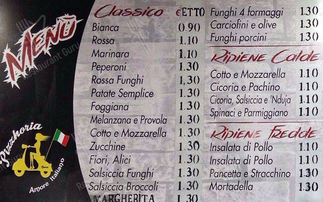 Menu de Pizzhoria Appia