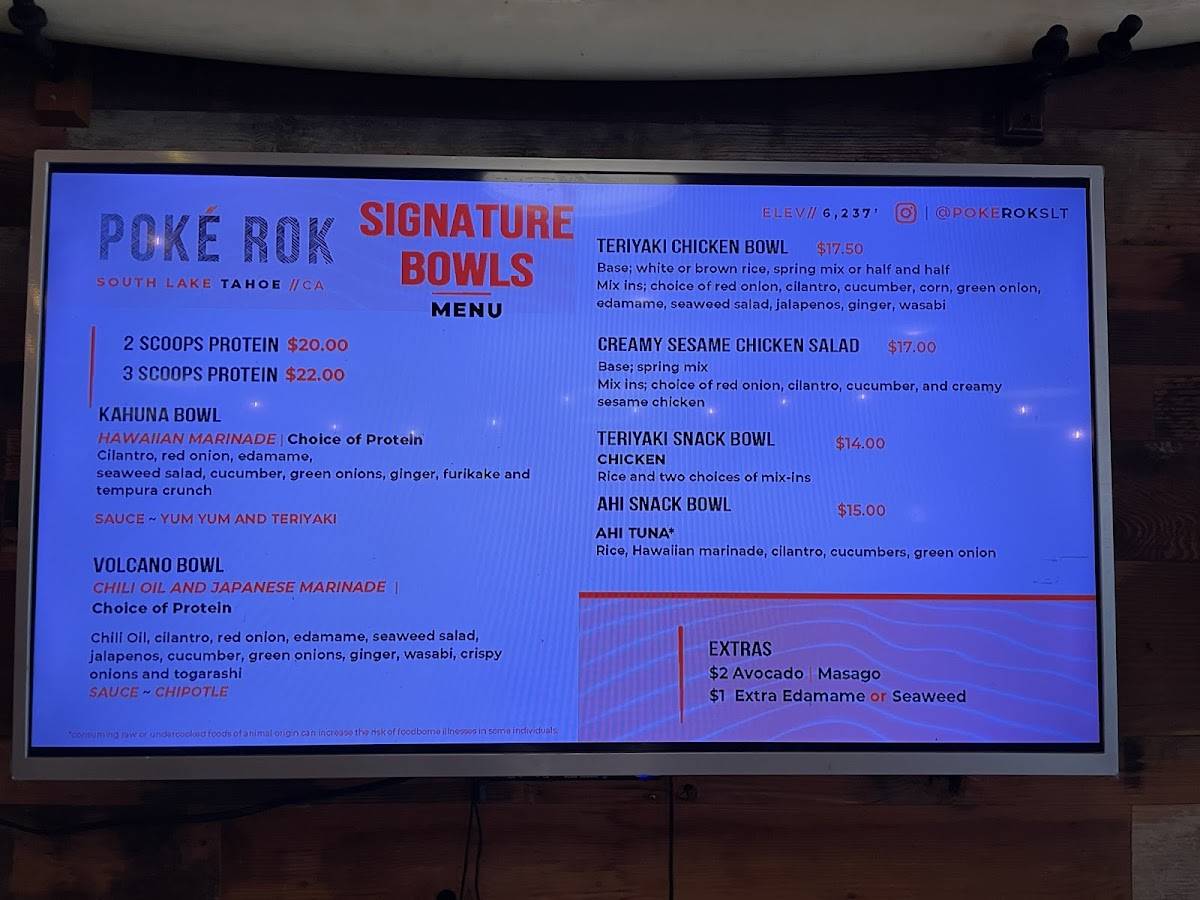 Carta del restaurante Poke Rok, South Lake Tahoe