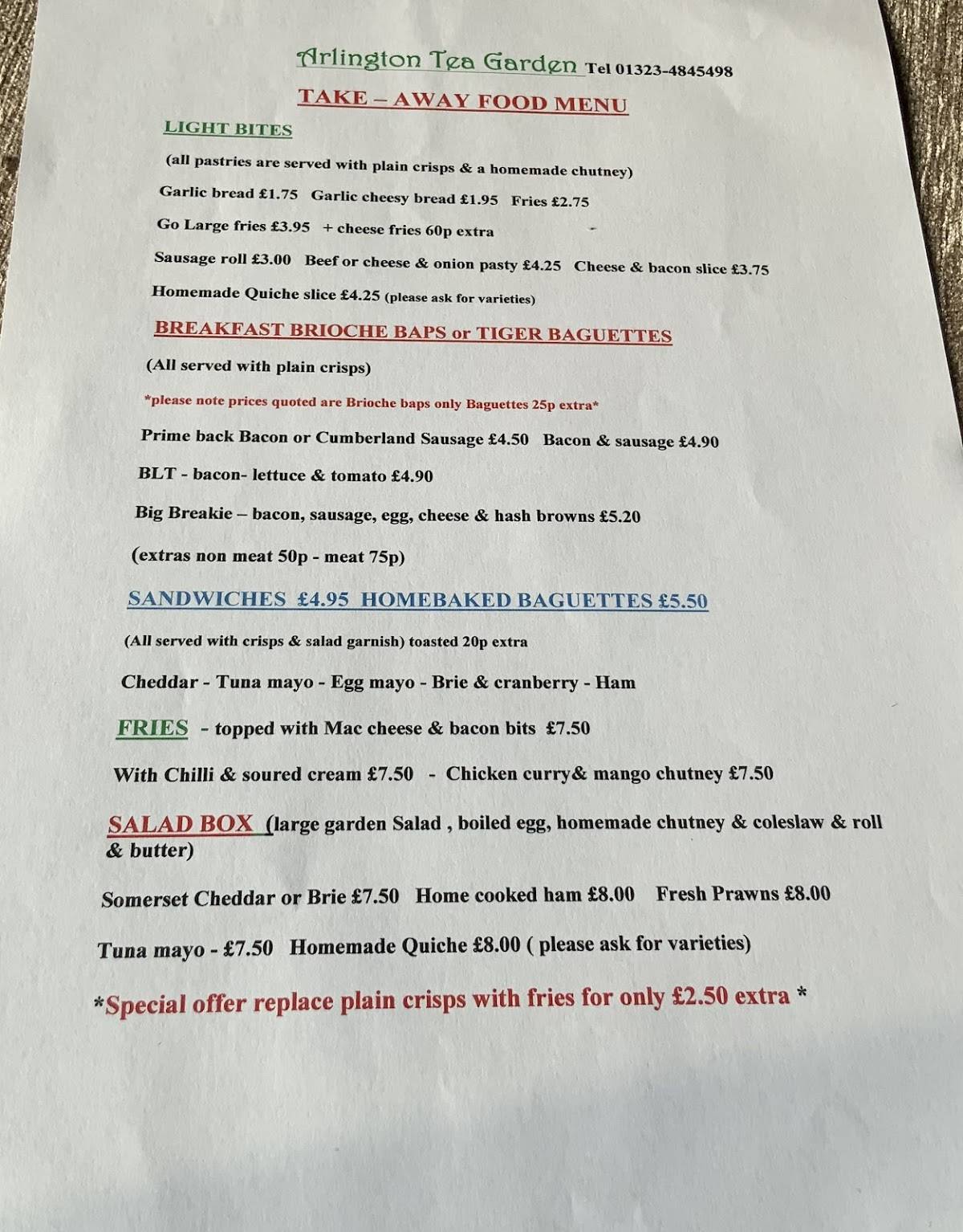 Menu at Arlington Tea Garden / Nursery Plants cafe, Polegate