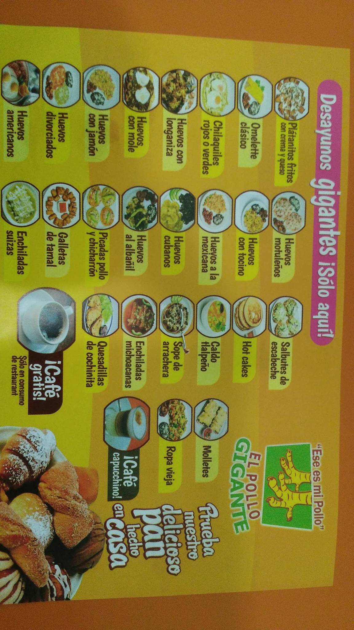 Carta del restaurante El Pollo Gigante, Comalcalco, Bougambilia 117