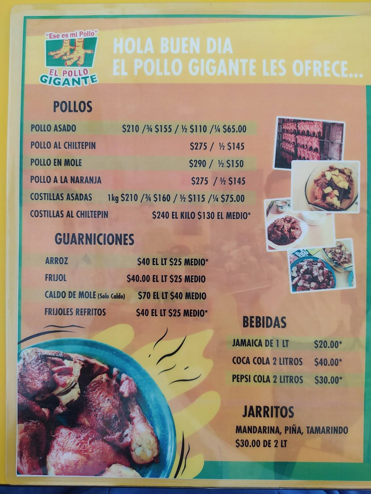Carta del restaurante Pollo Gigante, Comalcalco, Bougambilia 117