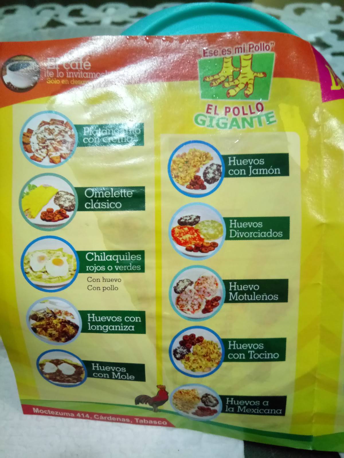 Carta del restaurante Pollo Gigante, Comalcalco, Bougambilia 117