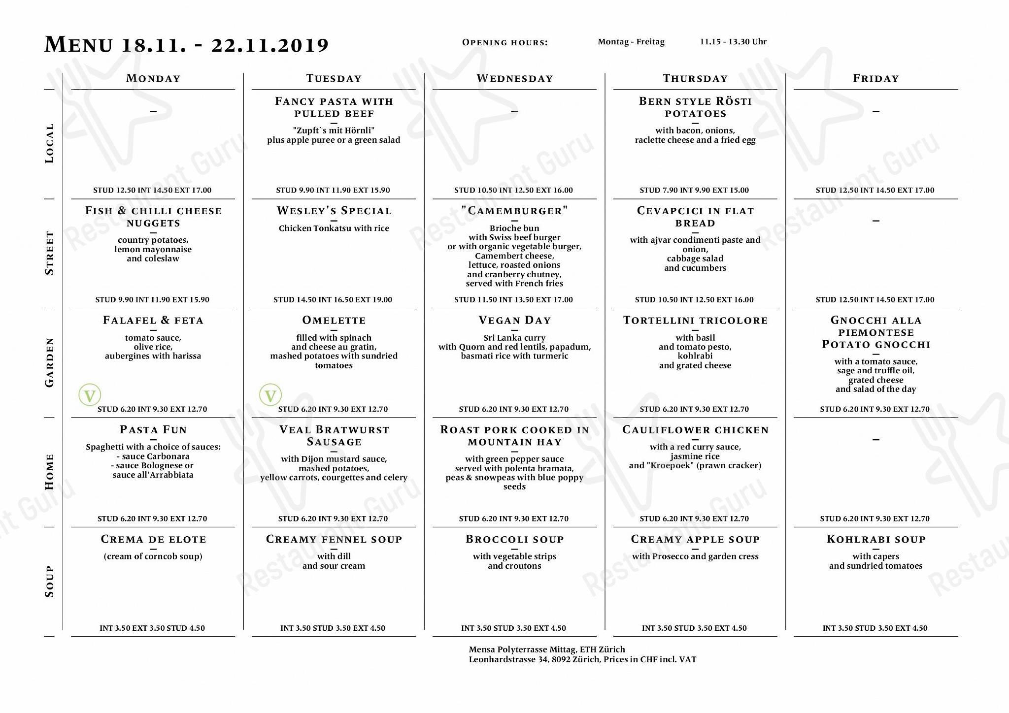 Menu di Mensa Polyterrasse - Menu Full