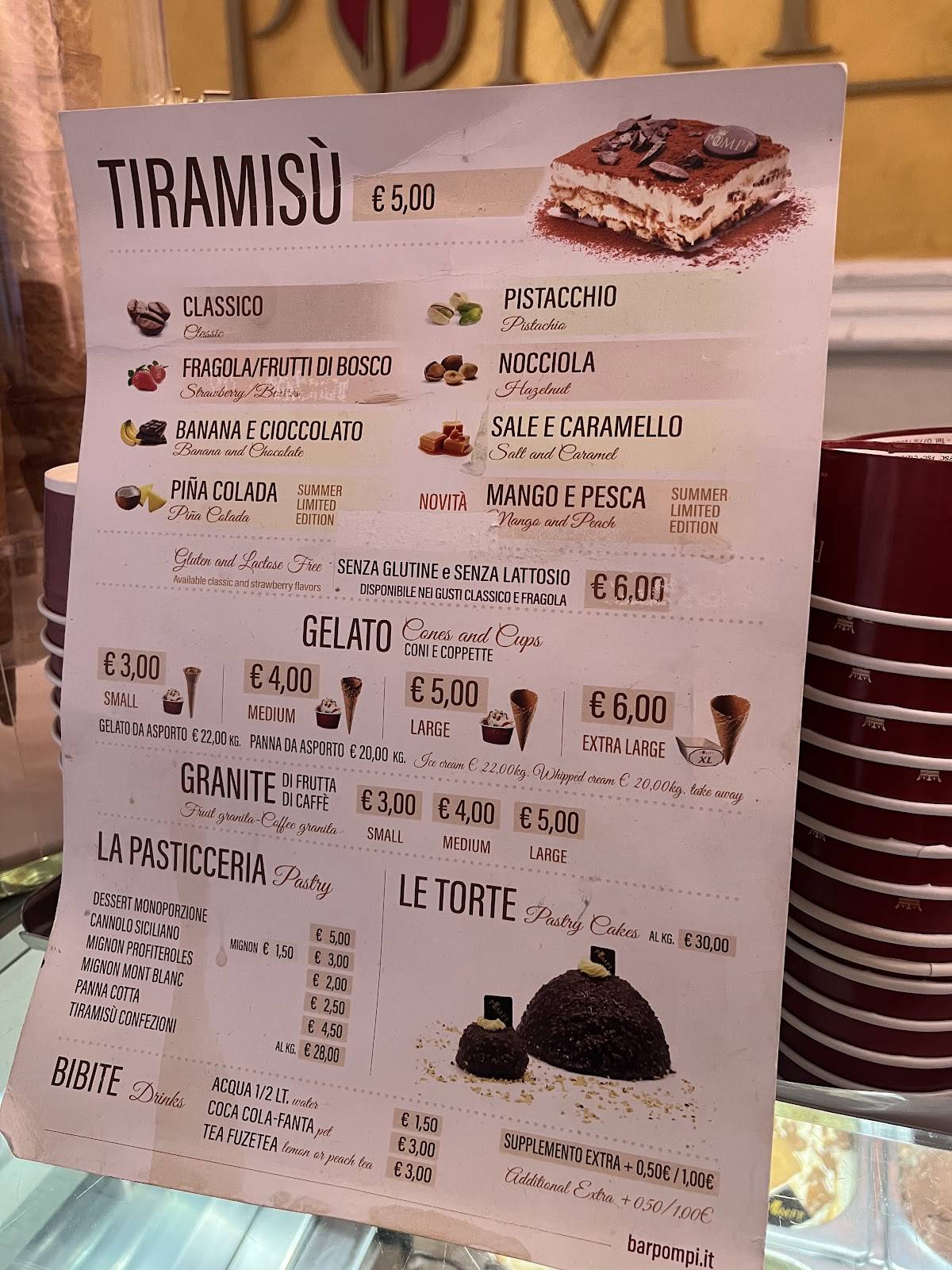 Menu di Pompi Tiramisù 