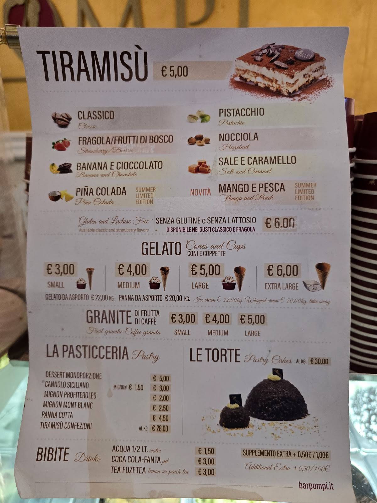 Menu di Pompi Tiramisù 