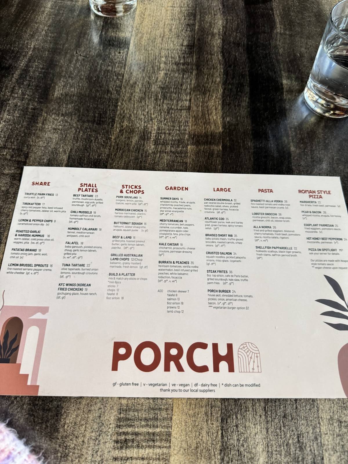 Menu de Porch