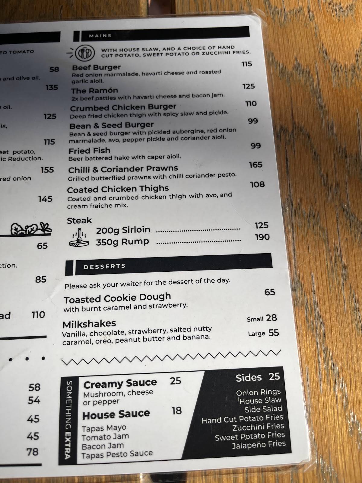Menu at Tapas Bar and Restaurant, Port Elizabeth