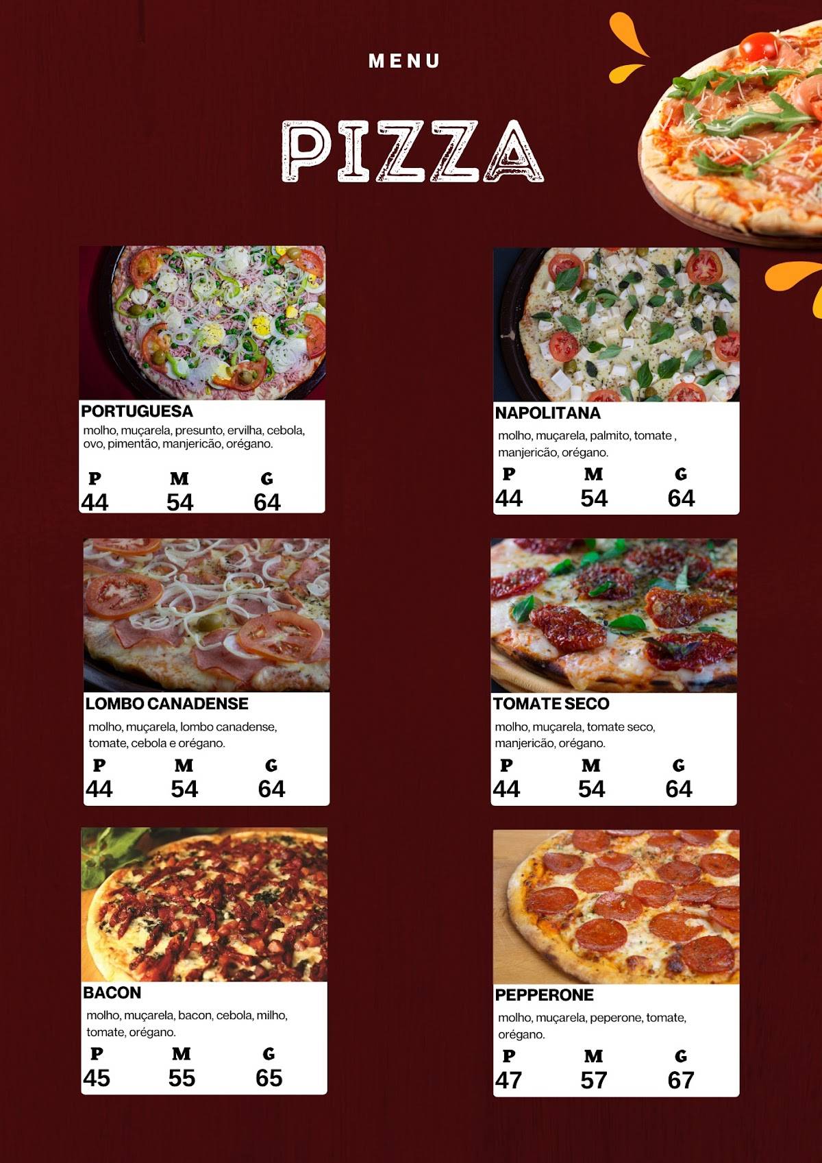 Portal Pizza e Burguer cardápio