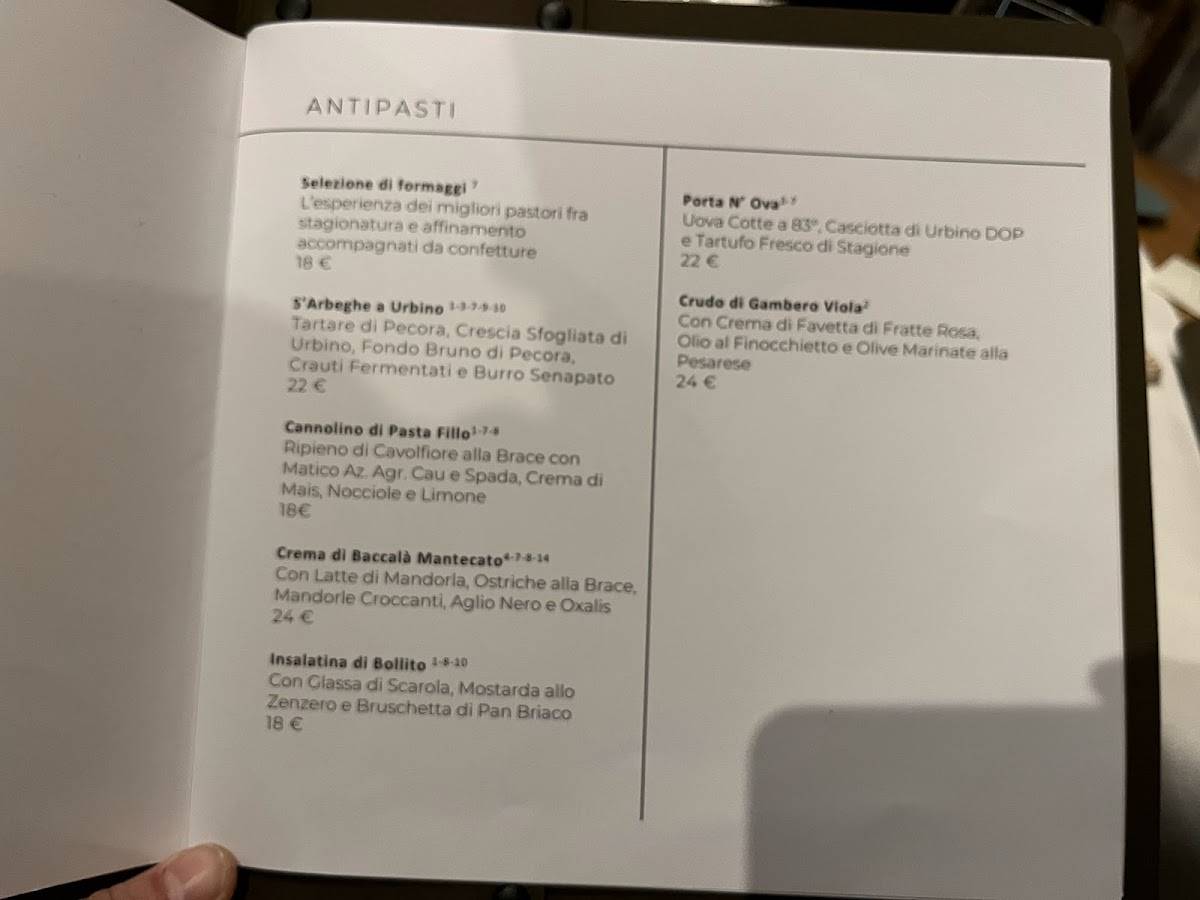 Menu di Portanova Ristorante in Urbino 