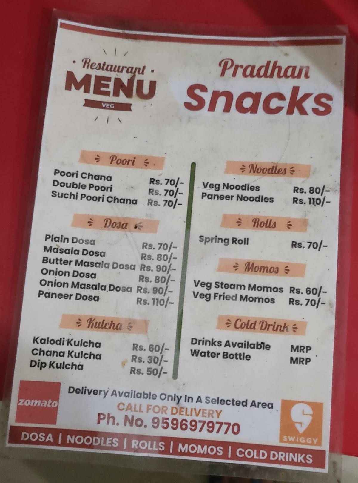 Pradhan Snacks menu
