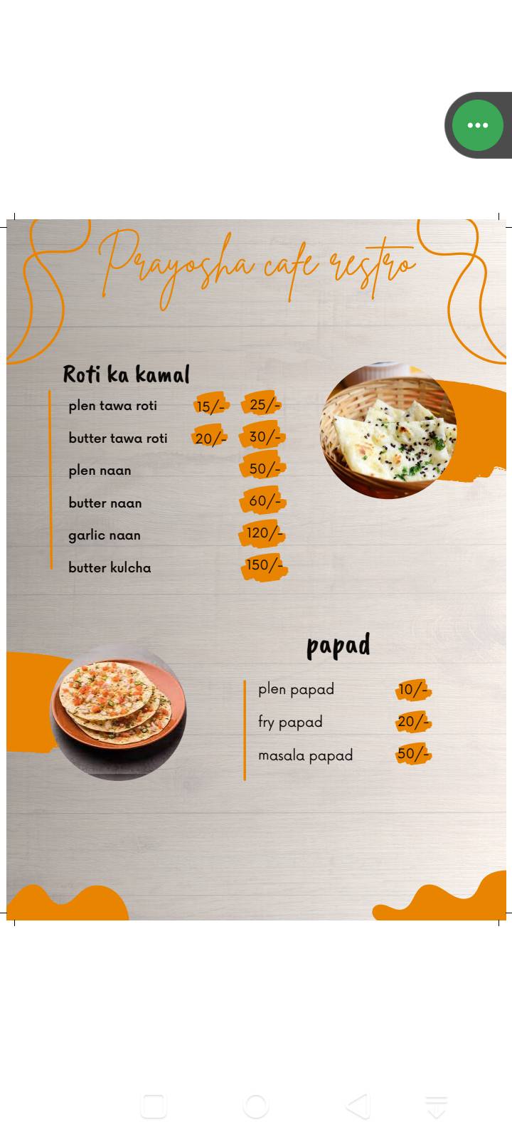 Prayosha food point menu