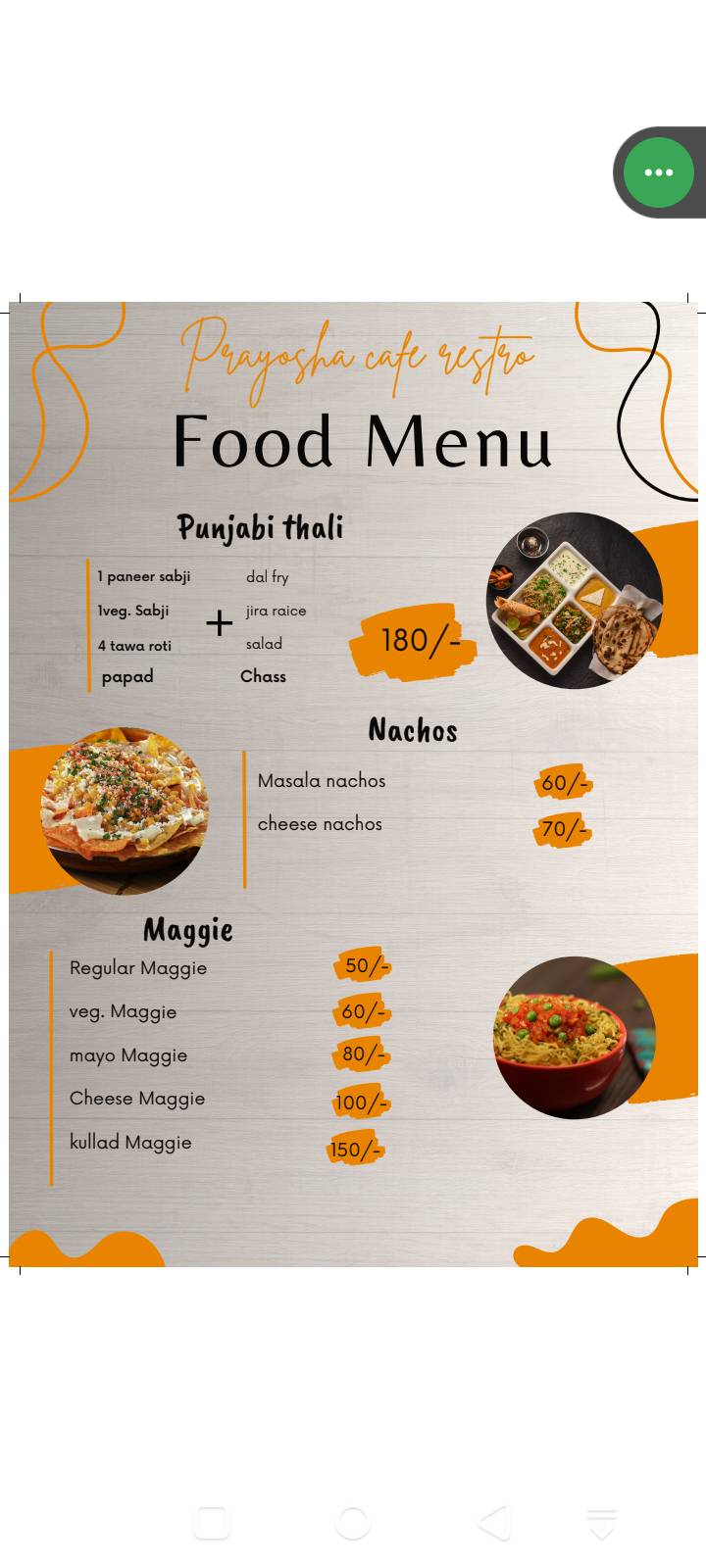 Prayosha food point menu