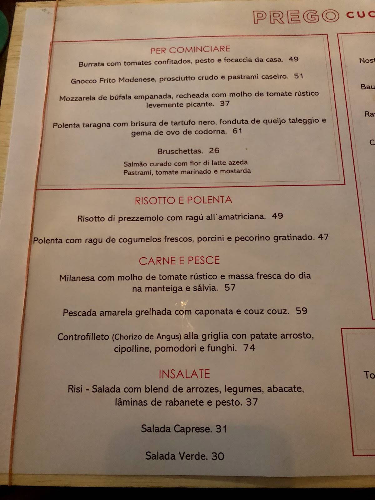 Gioia Piano Bar & Restaurante cardápio
