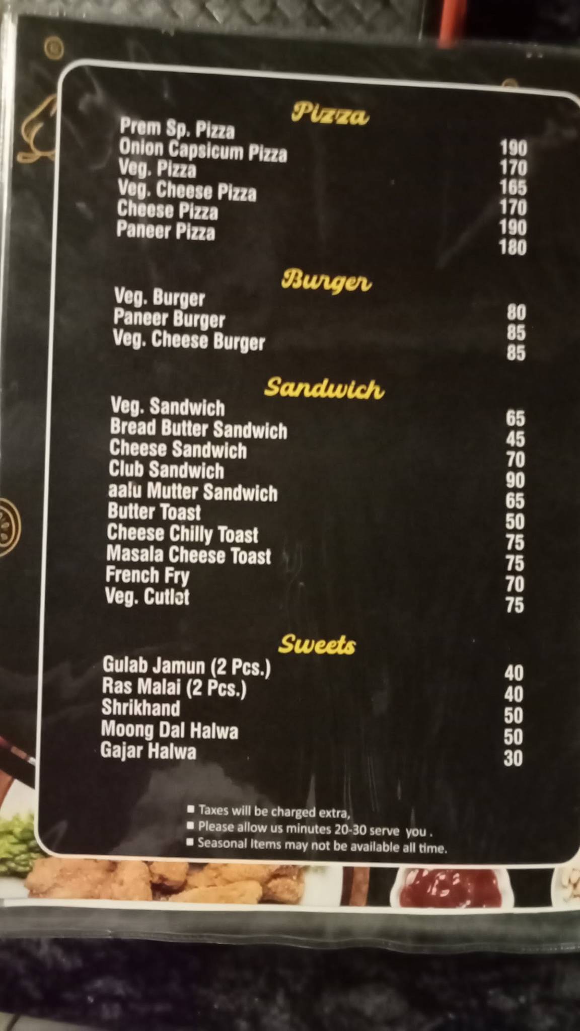 Prem Restaurant & Garden menu