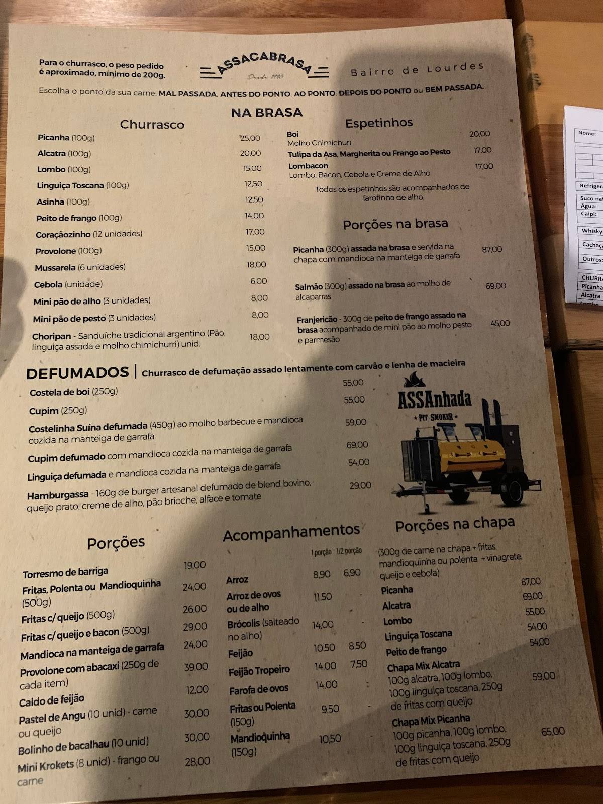 Assacabrasa Bairro Lourdes cardápio