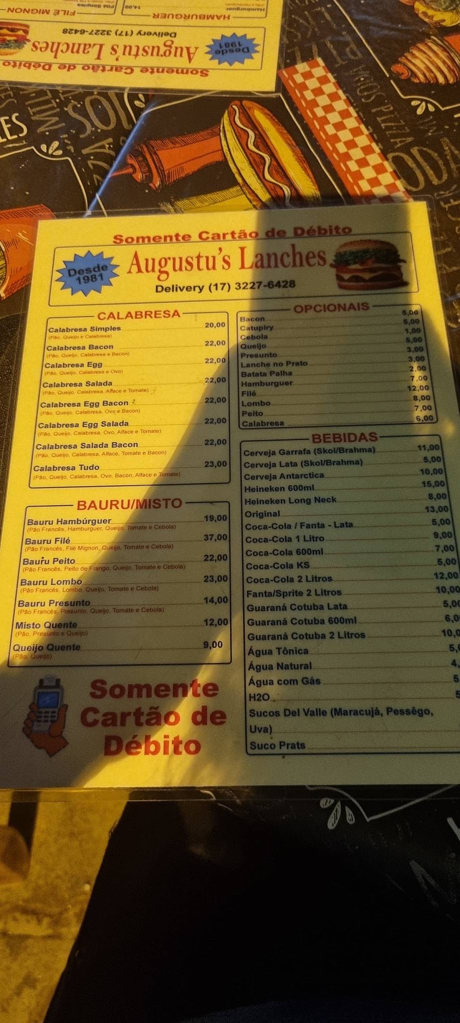 Augustu's Lanches cardápio