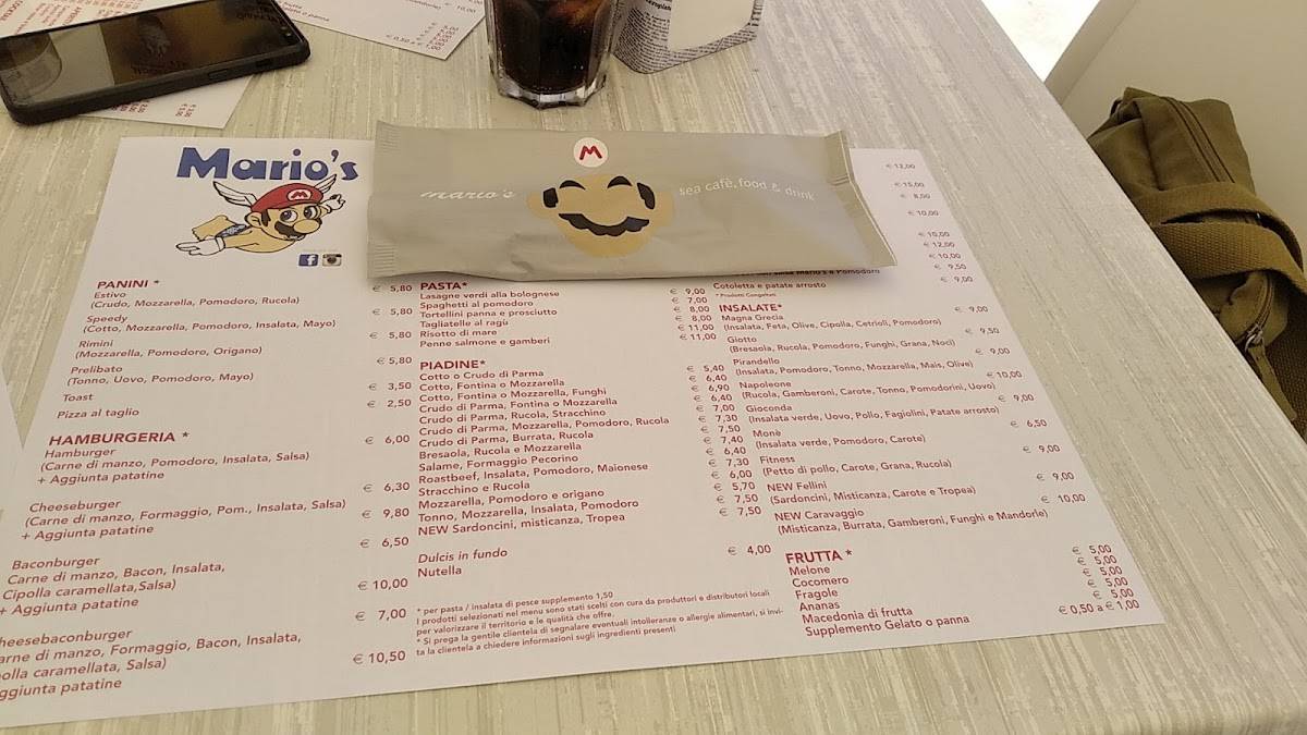 Menu di Bar Mario's 