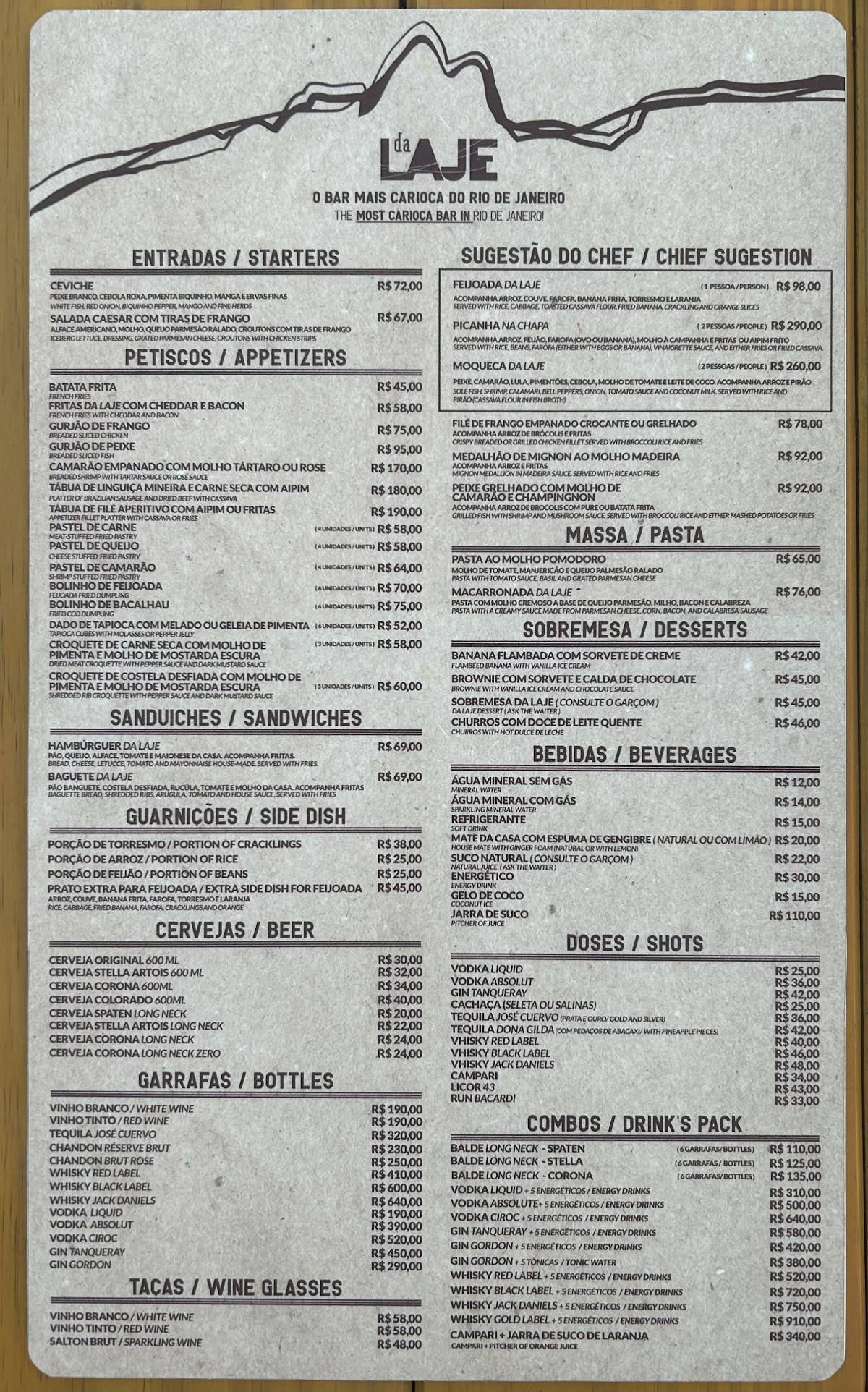 Bar da Laje cardápio