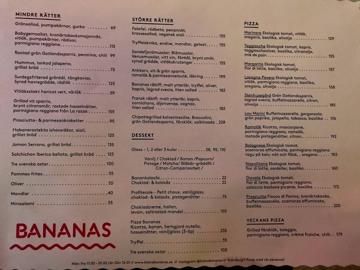 Menu At Bistro Bananas Pub And Bar Stockholm