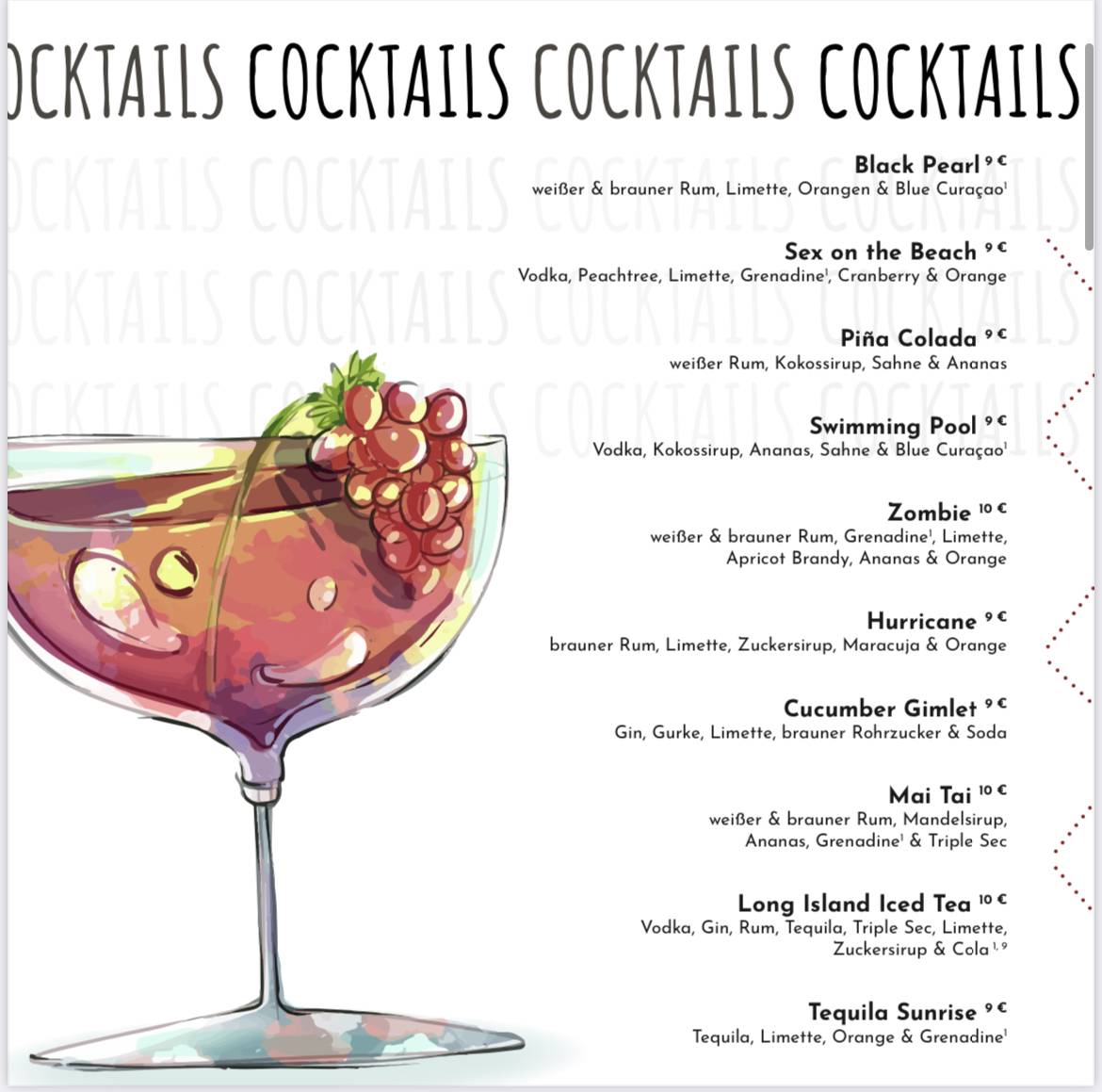 Menu de Black Pearl Shisha & Cocktail Lounge