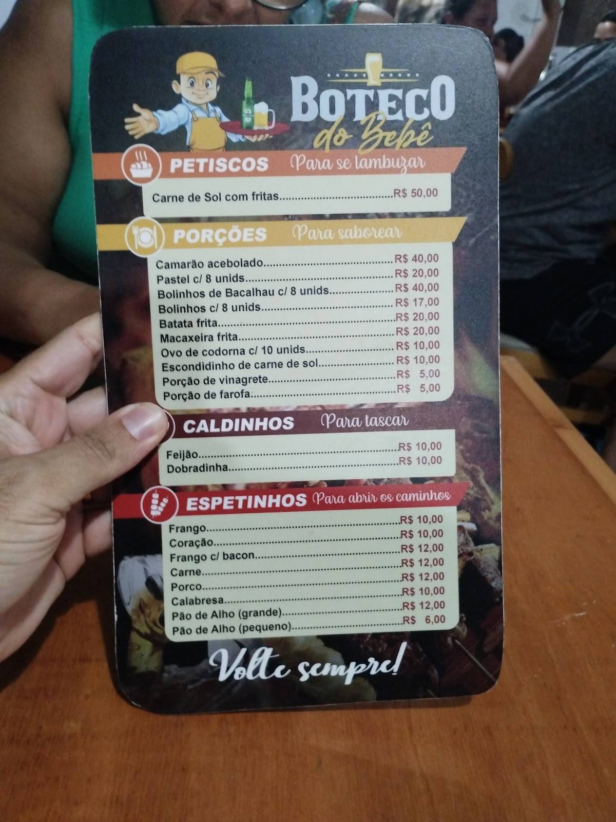 Boteco do bebê cardápio