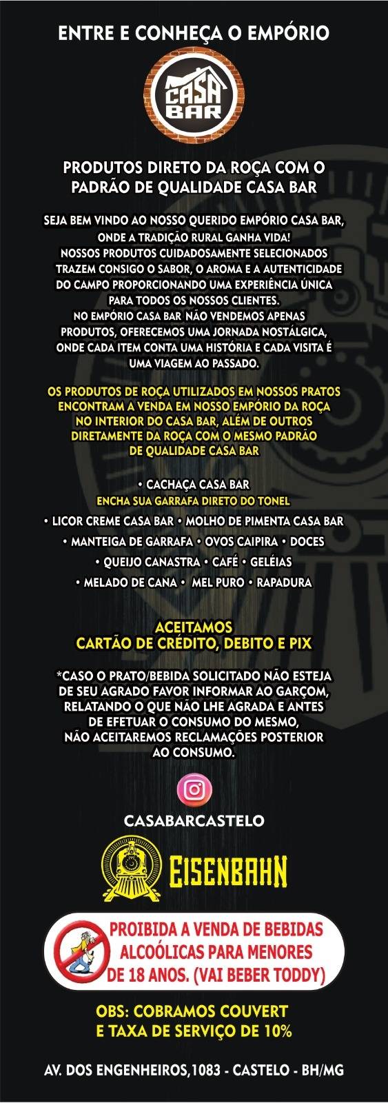 CASA BAR, RESTAURANTE E EMPÓRIO cardápio