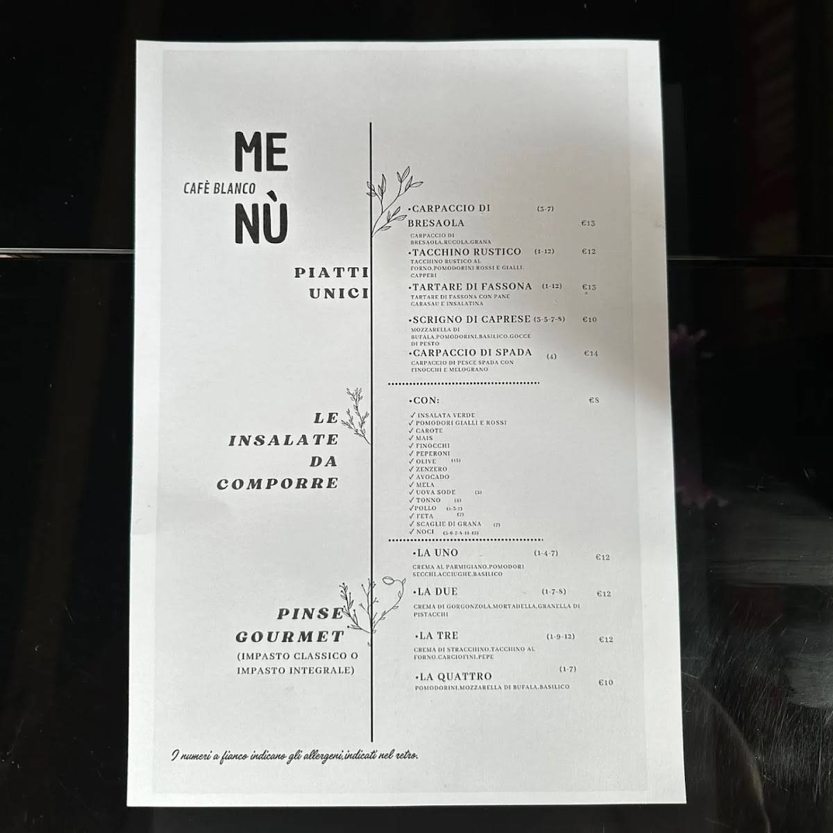Menu di Cafe' Blanco 