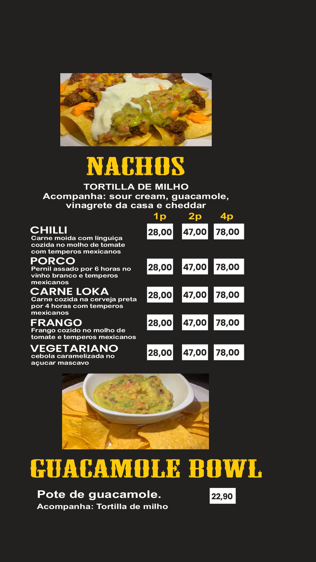 Chef sobre rodas cardápio