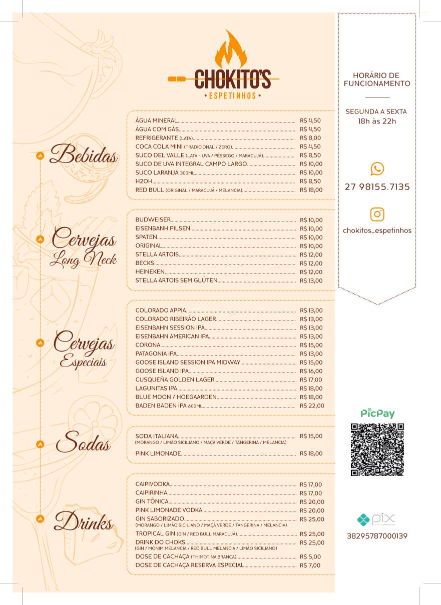 Chokito's Espetinhos cardápio