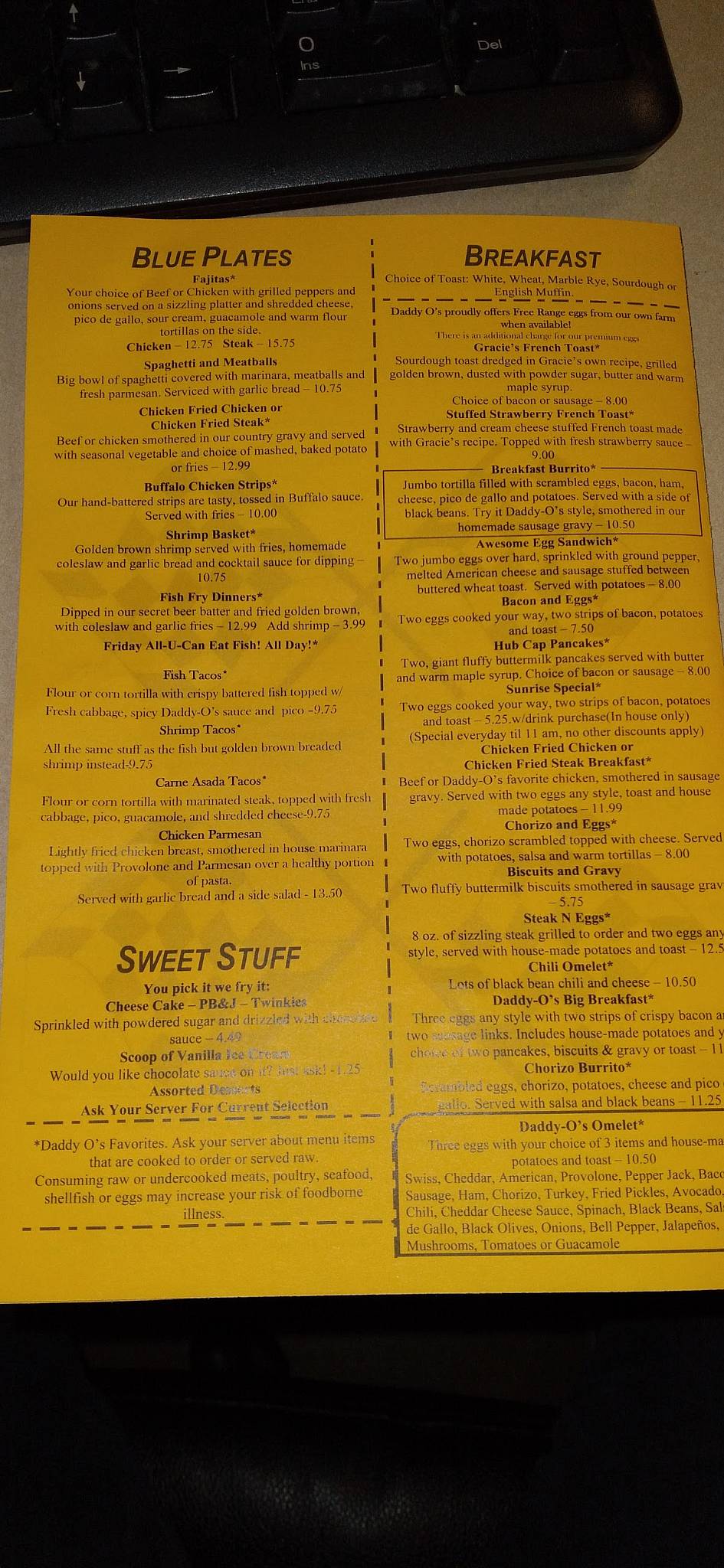 Menu at DaddyO's Grill pub & bar, Phoenix, W Thunderbird Rd