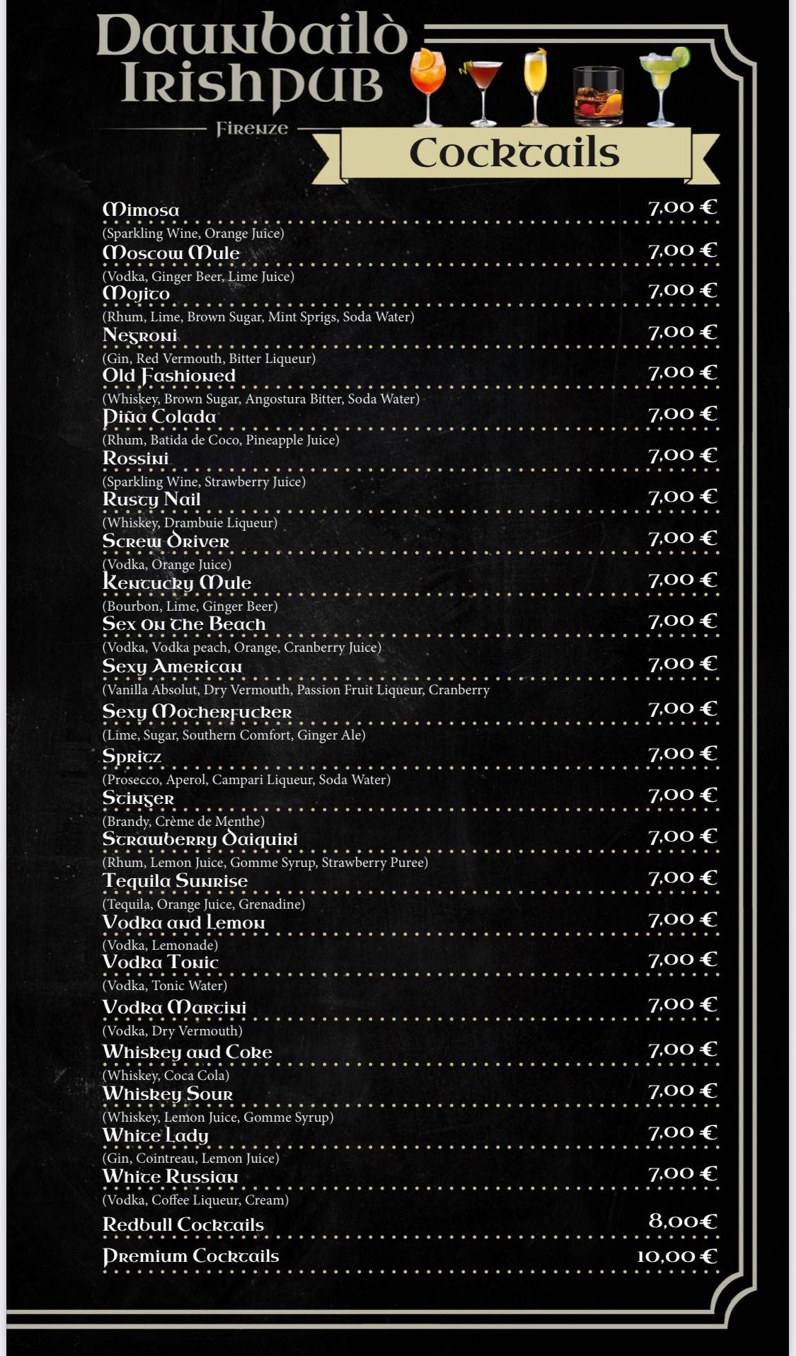 Menu di Daunbailo' Irish Pub 