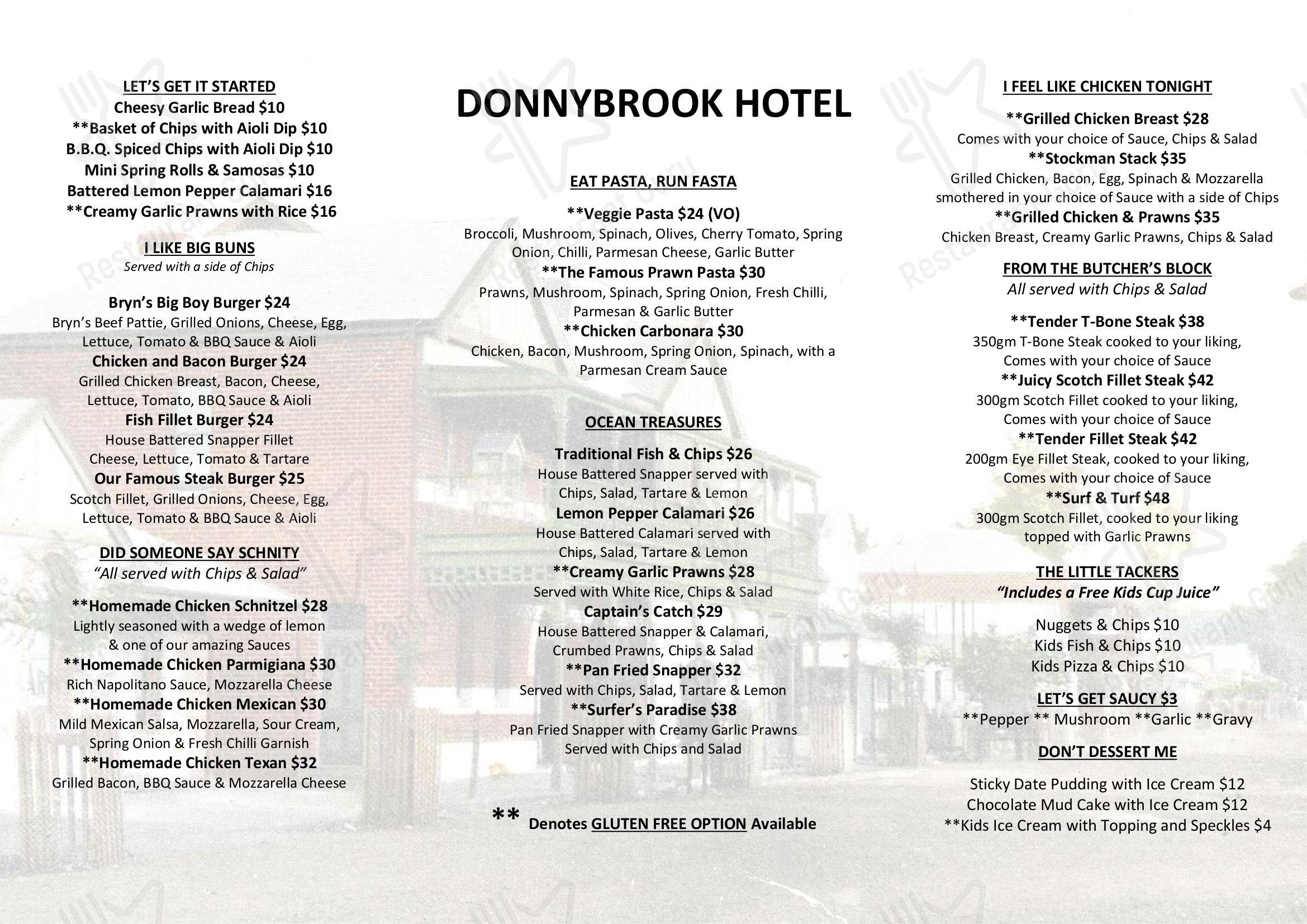 Menu at Donnybrook Hotel WA pub & bar, Donnybrook