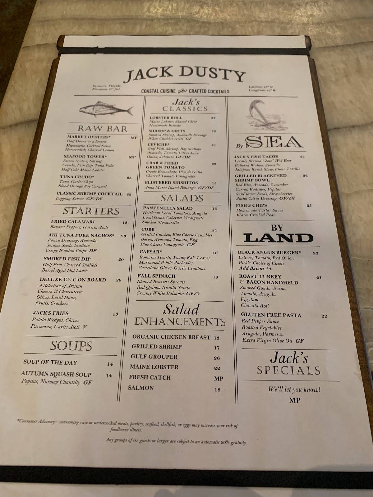 Menu at Jack Dusty pub bar Sarasota Ritz Carlton Dr Menu at Jack Dusty pub bar Sarasota Ritz Carlton Dr