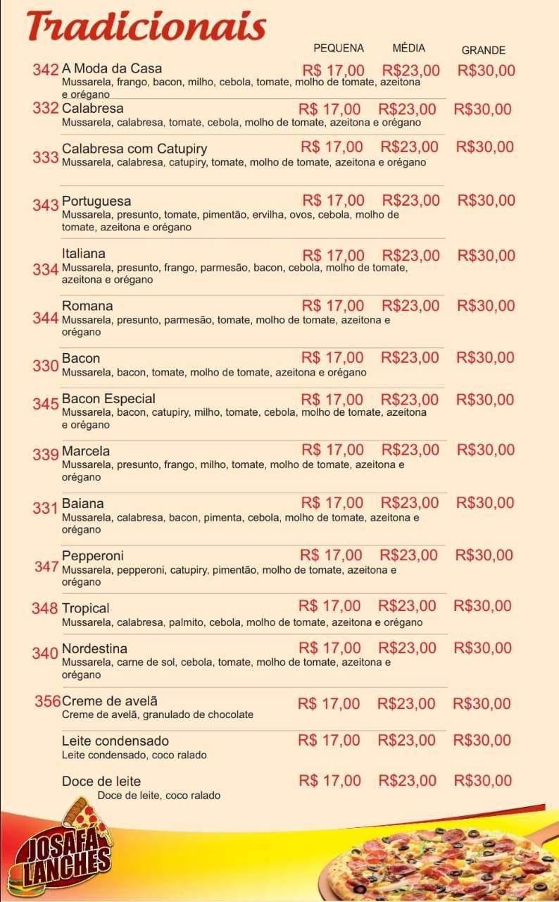Josafá lanches cardápio