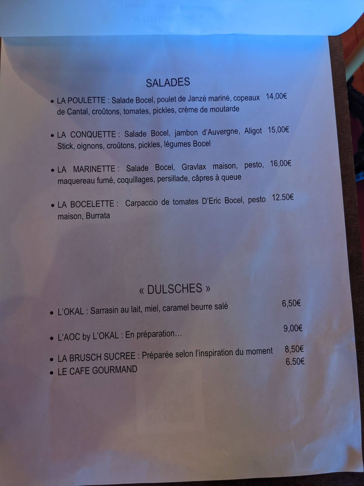 Menu de L'OKAL