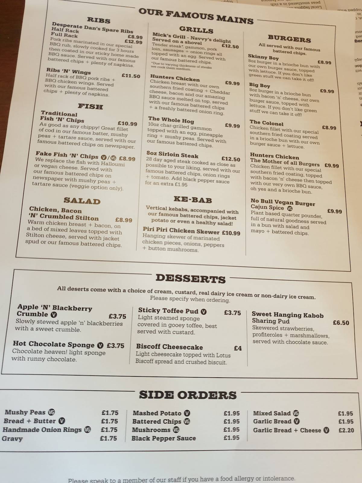 Mad orourkes christmas menu