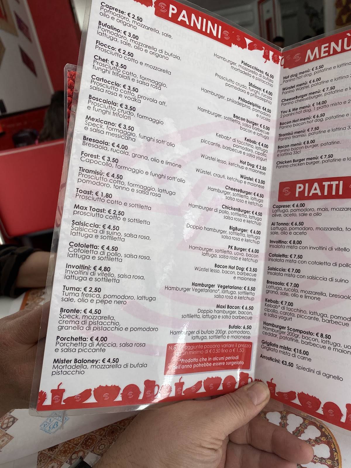 Menu di Paninoteka PK 1982 s.r.l. 