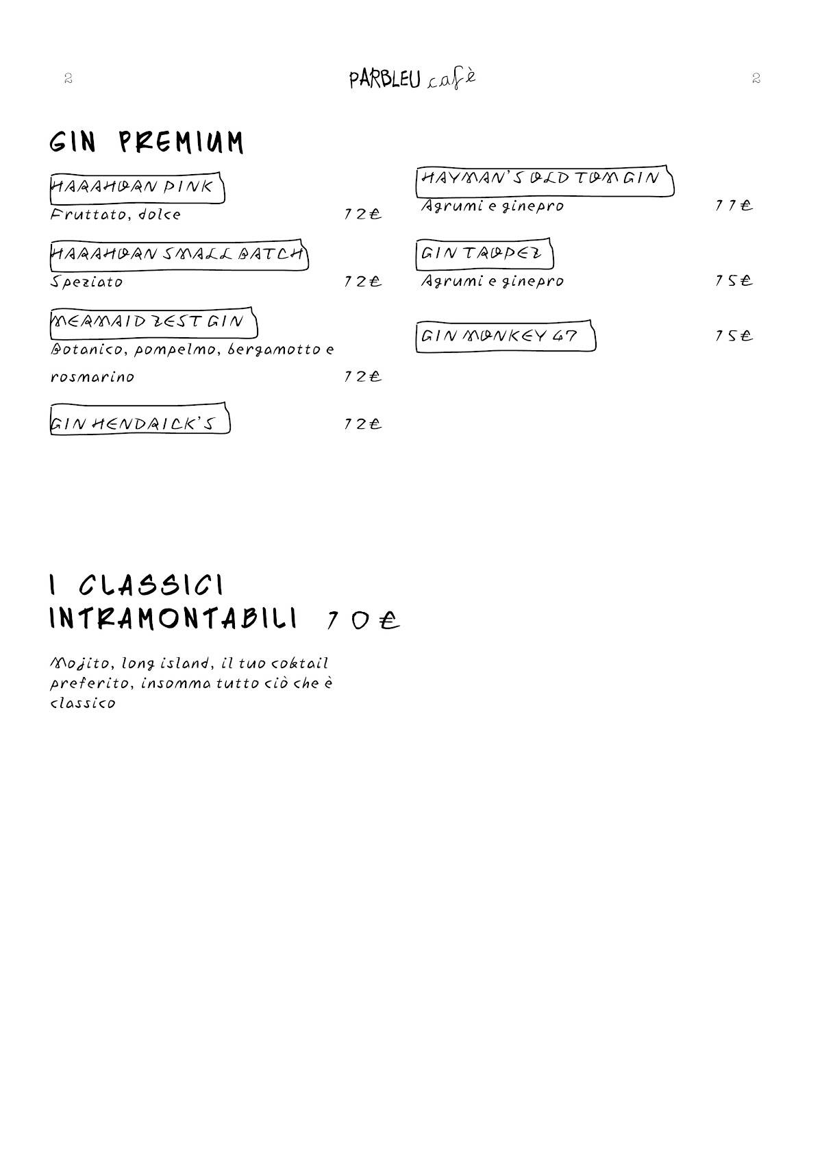 Menu di Parbleu Café 