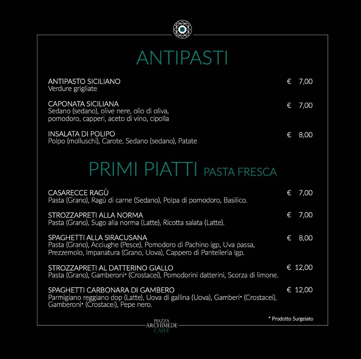 Menu di Piazza Archimede Caffè 
